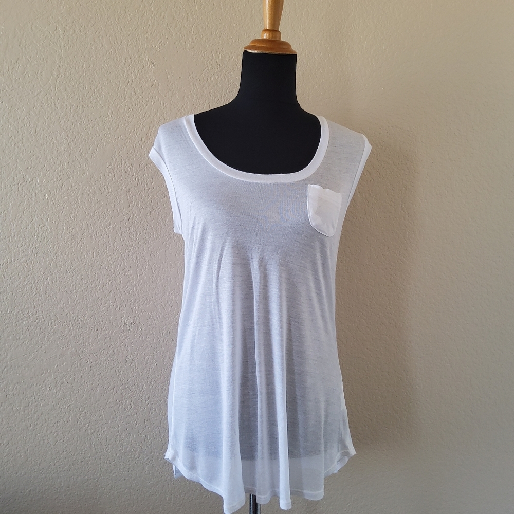 LANSTON TEE Women’s White Tank Top with Pocket | Size M | NWOT